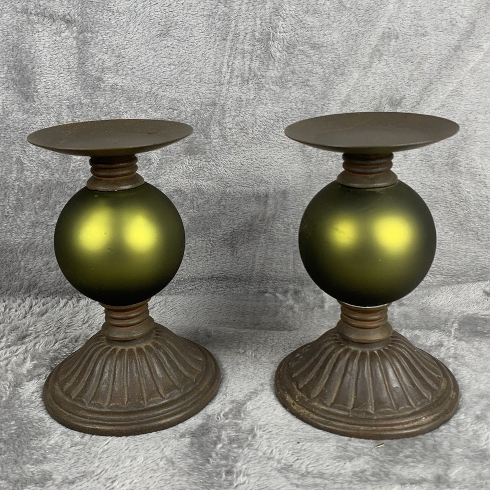 Vintage Candle Sticks Pair Pedestal Style Bronze & Green Target 2003